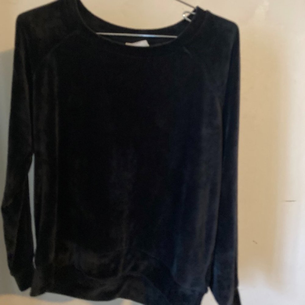 Velour Crew Neck Black Banded Top